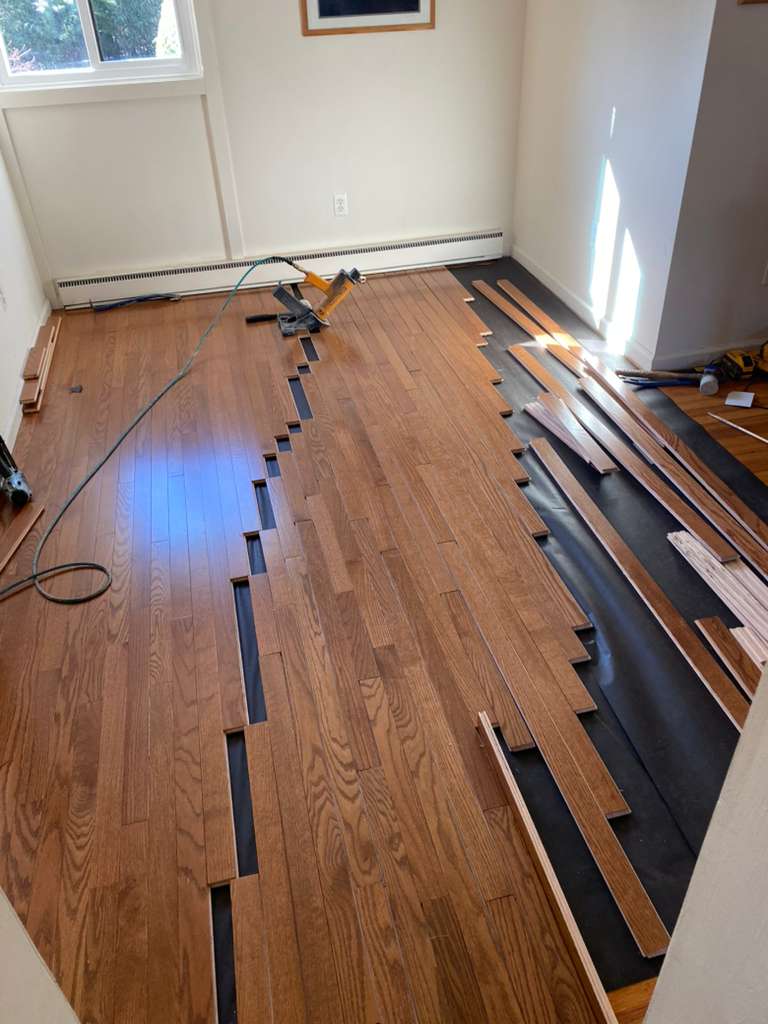 Hardwood living room installation